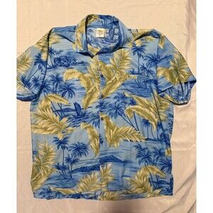 Men's Rima Beachworld Size L Floral Palm Print Hawaiian Short Sleeve Shirt Luau